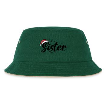 Weihnachtsmütze Sister Schwester - Kinder Bucket Hat - Dunkelgrün/Beige - Vorne