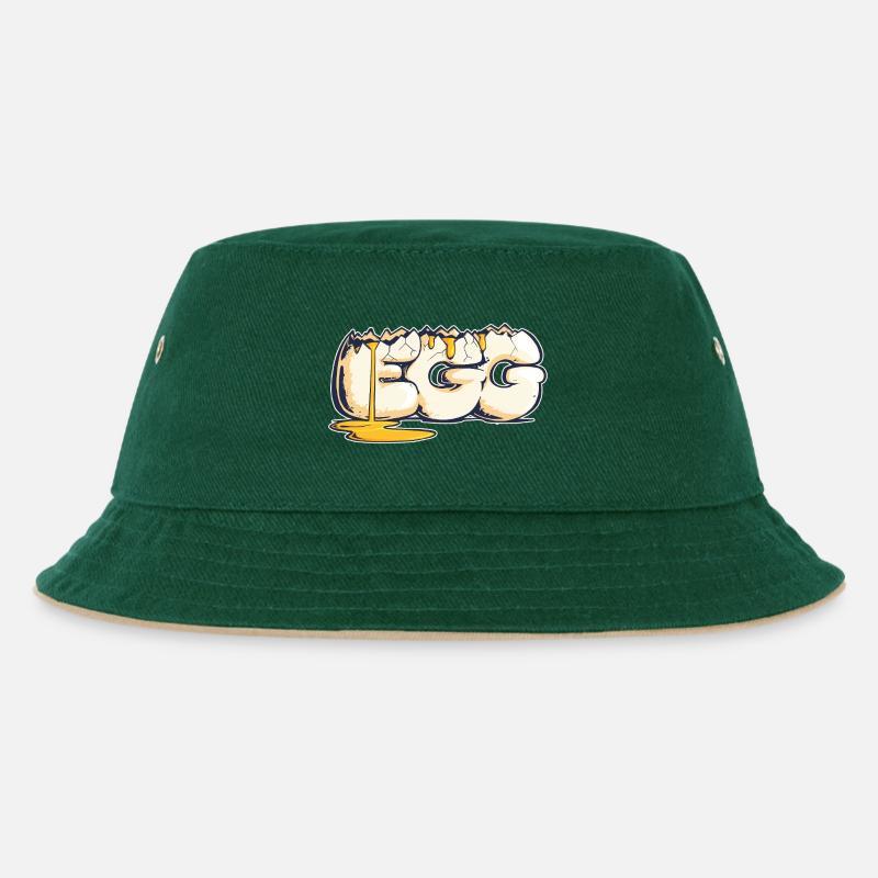 Egg, Drawn Word (2) - Kids’ Bucket Hat - dark green/beige