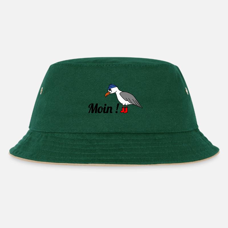 Moin, Möwe - Kinder Bucket Hat - Dunkelgrün/Beige