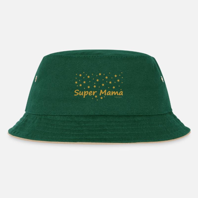 Super Mama - Kinder Bucket Hat - Dunkelgrün/Beige