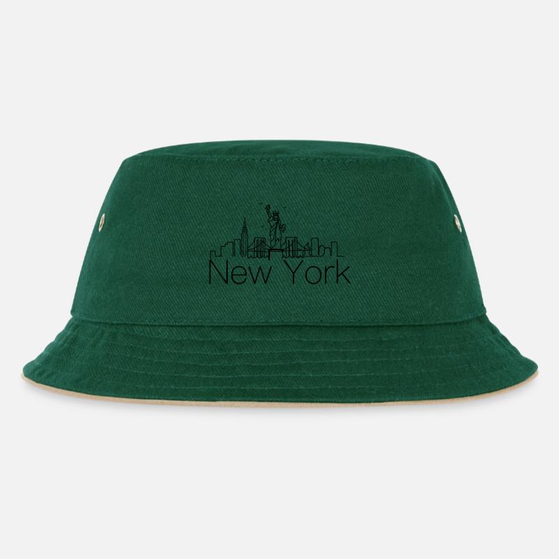 New York Skyline - Kinder Bucket Hat - Dunkelgrün/Beige