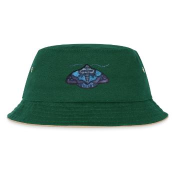 Blaue Motte – einzigartiges Stickmuster - Kinder Bucket Hat - Dunkelgrün/Beige - Vorne