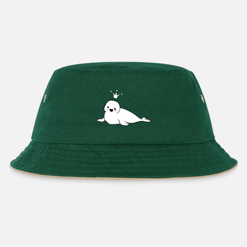 Robbe Design mit Krone - Kinder Bucket Hat - Dunkelgrün/Beige