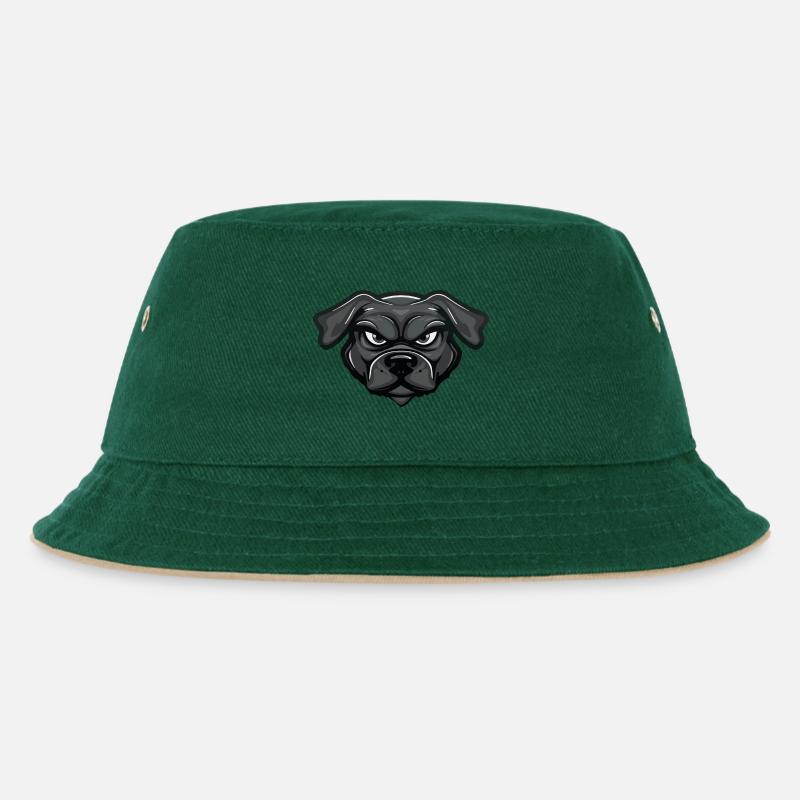 hund comic kopf - Kinder Bucket Hat - Dunkelgrün/Beige