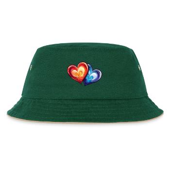 Bunte Herzen - Kinder Bucket Hat - Dunkelgrün/Beige - Vorne