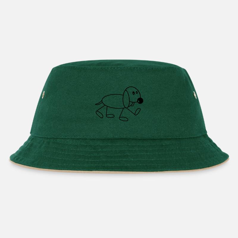 Hund Strichmännchen Geht Süß Läuft Spazieren Comic - Kinder Bucket Hat - Dunkelgrün/Beige