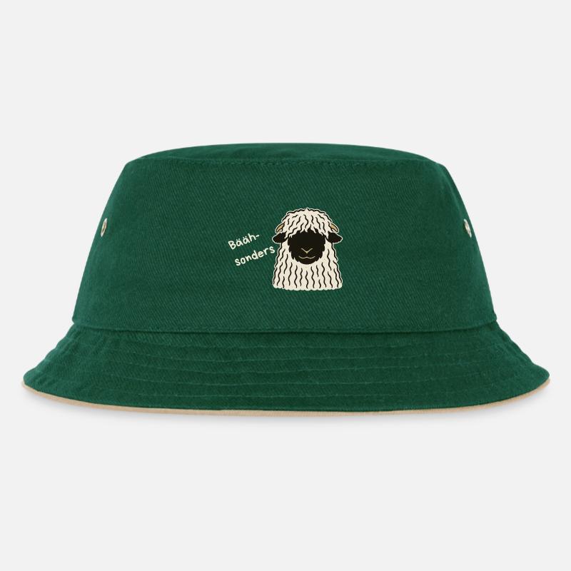 Bäähsonders - das Walliser Schwarznasenschaf - Kinder Bucket Hat - Dunkelgrün/Beige