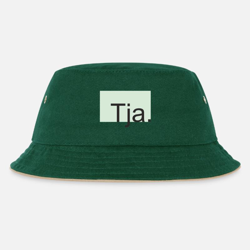 Tja Typografie in Mint - Kinder Bucket Hat - Dunkelgrün/Beige