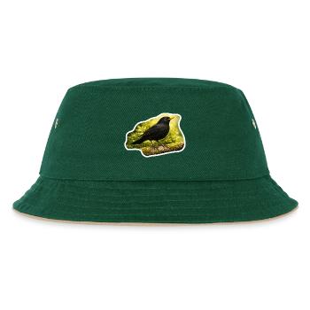 Amsel auf moosbedecktem Ast - Naturfoto-Look - Kinder Bucket Hat - Dunkelgrün/Beige - Vorne