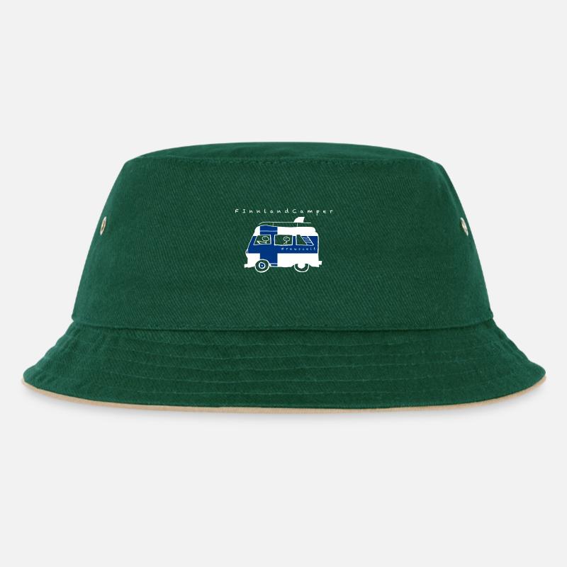 Finnland Camper - Kinder Bucket Hat - Dunkelgrün/Beige
