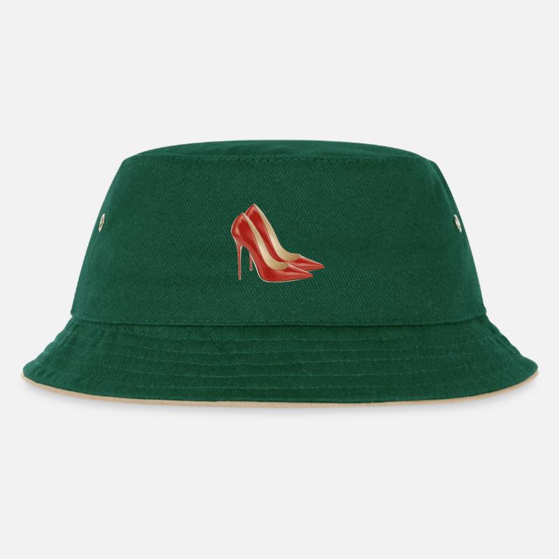 Pump it up - rote Pumpen - Kinder Bucket Hat - Dunkelgrün/Beige