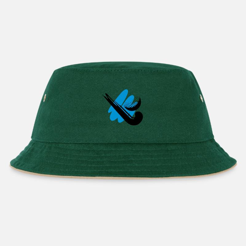 Hockeyschläger mit Ball - Kinder Bucket Hat - Dunkelgrün/Beige