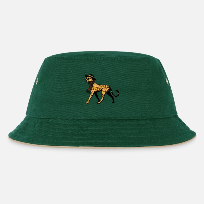 Leoparden-Chic - Kinder Bucket Hat - Dunkelgrün/Beige