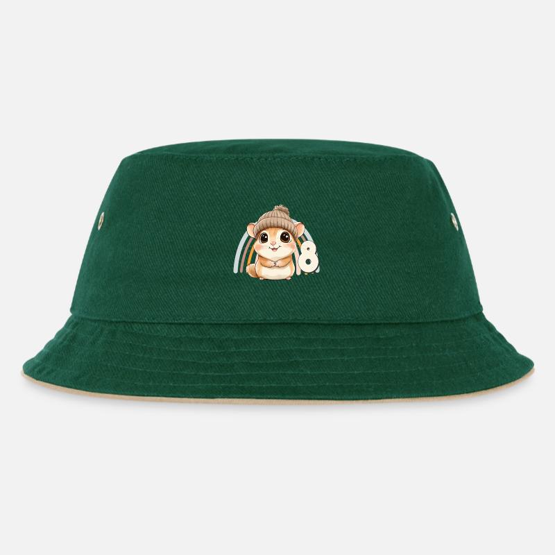 8. Geburtstag Hamster Regenbogen Süß Niedlich - Kinder Bucket Hat - Dunkelgrün/Beige