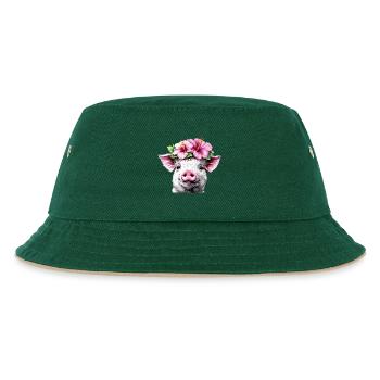 Hibiskuskrone Schwein - Kinder Bucket Hat - Dunkelgrün/Beige - Vorne