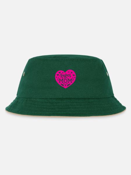 Super Mama - Kinder Bucket Hat - Dunkelgrün/Beige