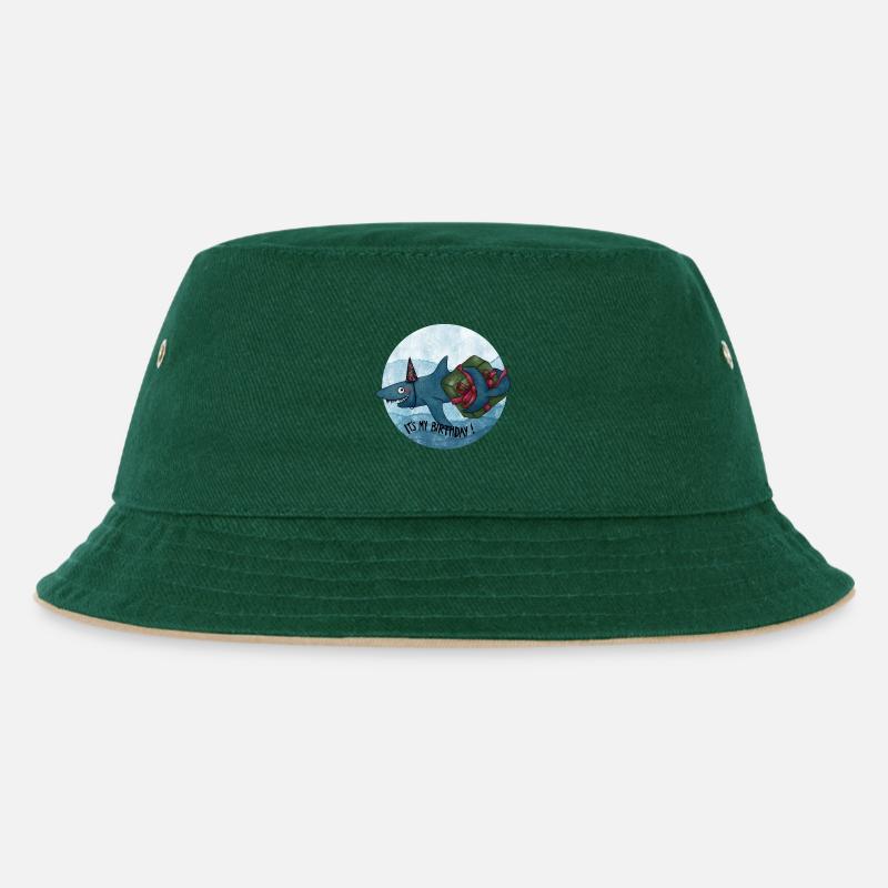 Geburtstagshai mit Geschenk - Kinder Bucket Hat - Dunkelgrün/Beige