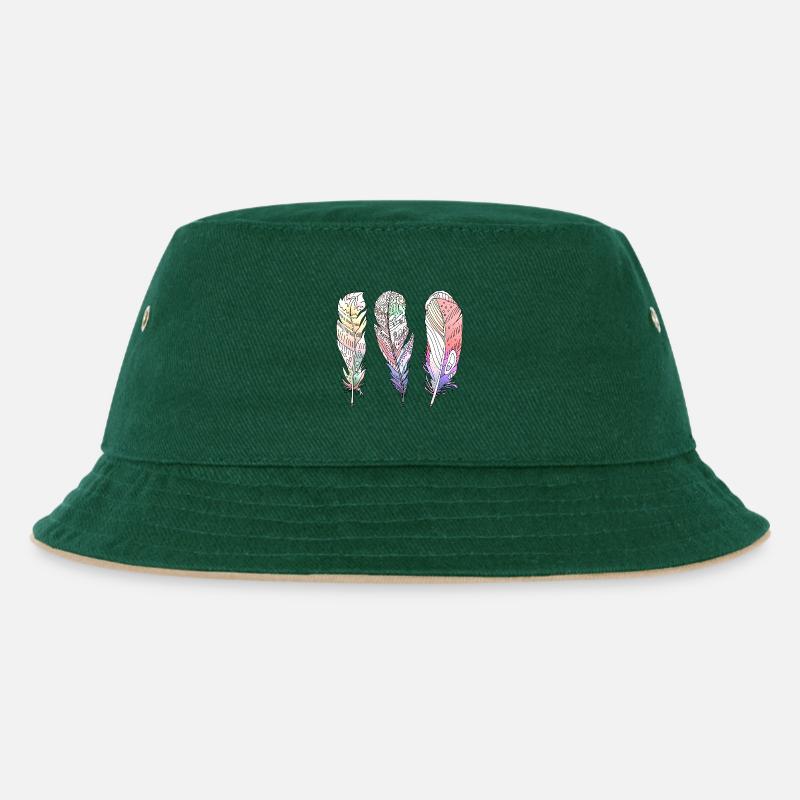Feder - Kinder Bucket Hat - Dunkelgrün/Beige