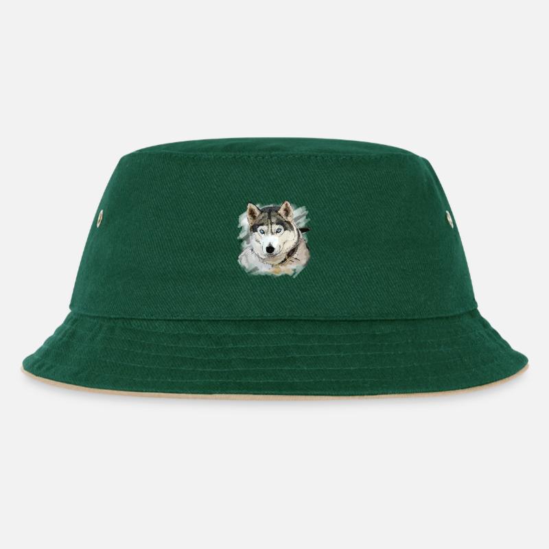 Husky - Kinder Bucket Hat - Dunkelgrün/Beige
