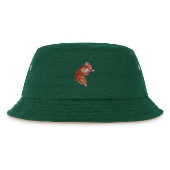 Huhn Henne Rhode Island Red Bauer Landwirt Farmer - Kinder Bucket Hat - Dunkelgrün/Beige - Vorne