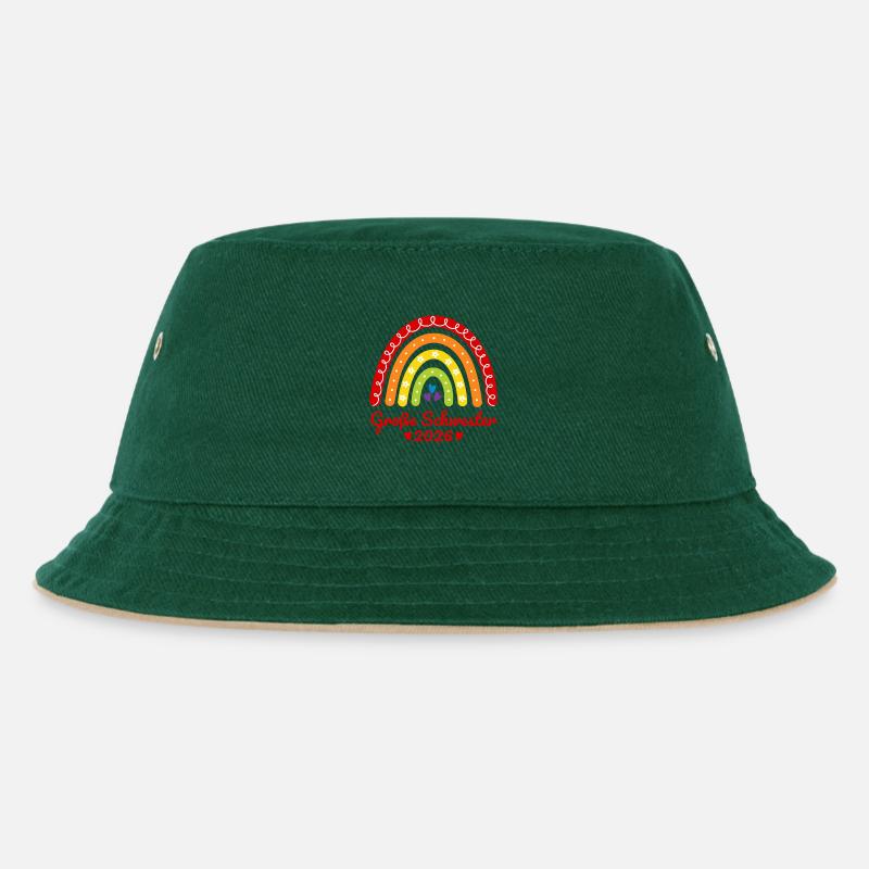 Große Schwester 2026 Regenbogen - Kinder Bucket Hat - Dunkelgrün/Beige