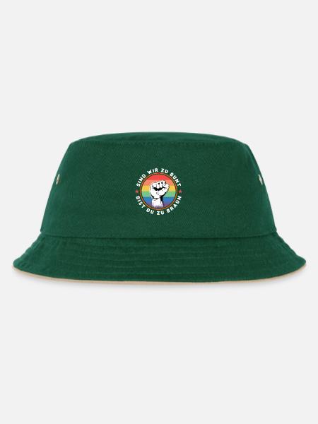 SIND WIR ZU BUNT - BIST DU ZU BRAUN - GEGEN RECHTS - Kinder Bucket Hat - Dunkelgrün/Beige