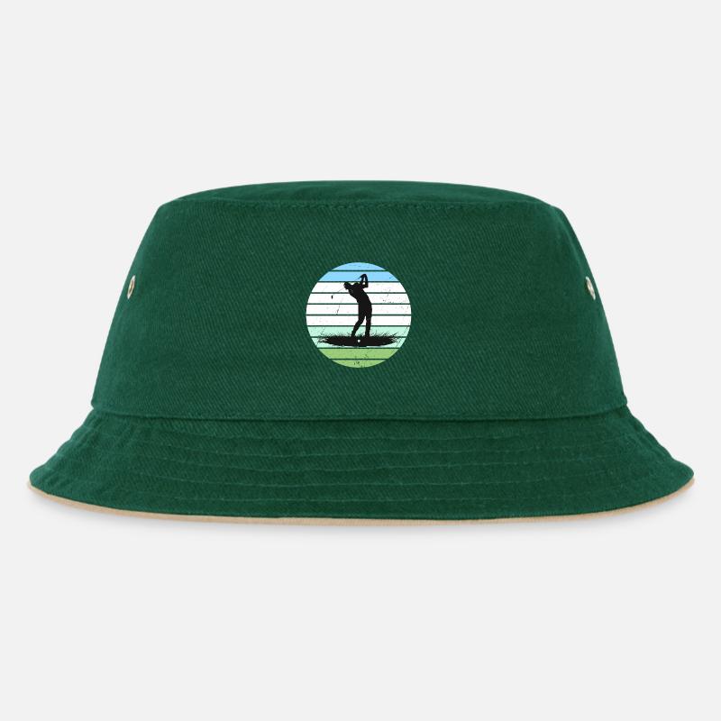 Silhouette de golf en cercle à rayures rétro - Bob Enfant - vert foncé/beige
