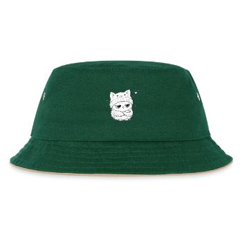 Knurrende Eule mit Katzenhut - Kinder Bucket Hat - Dunkelgrün/Beige - Vorne