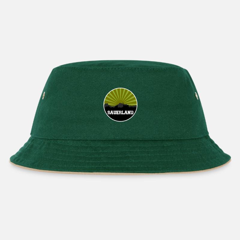Sauerland Retro Skyline - Kinder Bucket Hat - Dunkelgrün/Beige