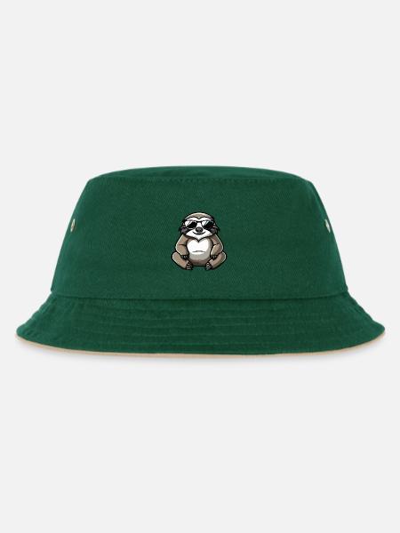 Faultier Comic Cool - Kinder Bucket Hat - Dunkelgrün/Beige