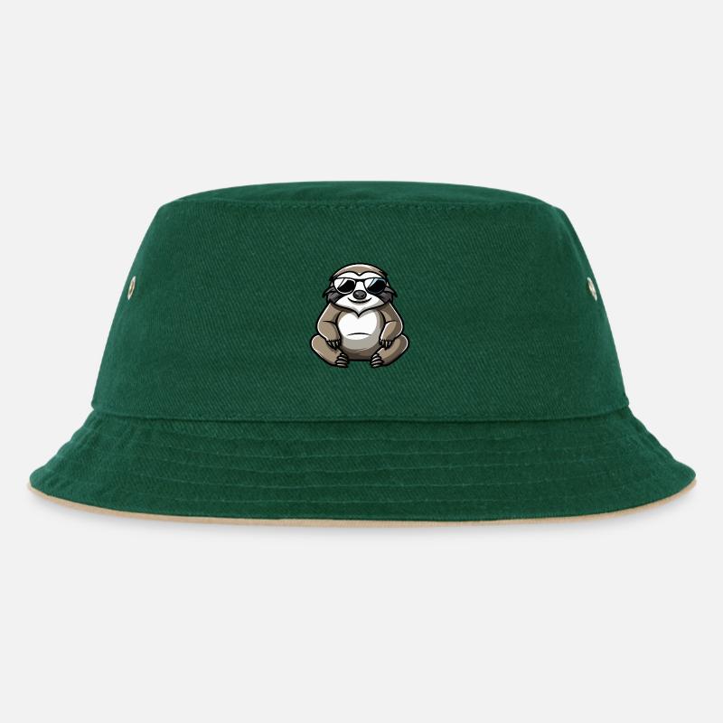 Faultier Comic Cool - Kinder Bucket Hat - Dunkelgrün/Beige