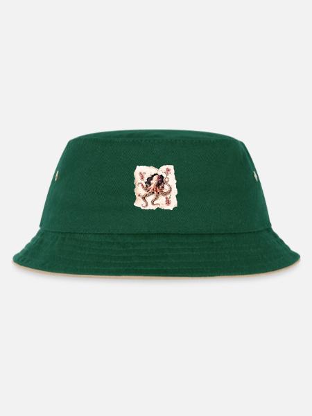 Oktopus - Kinder Bucket Hat - Dunkelgrün/Beige
