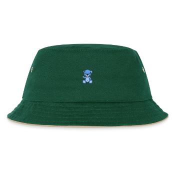 Pixel Bär Blauer Himmel - Kinder Bucket Hat - Dunkelgrün/Beige - Vorne