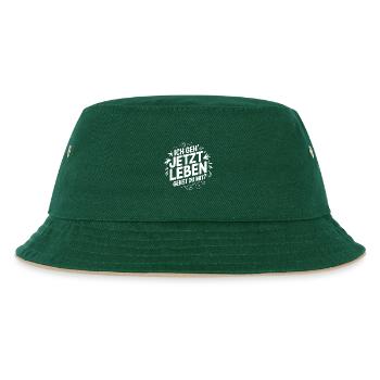 Ich geh' jetzt leben - gehst Du mit? Motivation - Kinder Bucket Hat - Dunkelgrün/Beige - Vorne