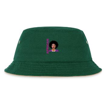 Frau mit Afro und Schriftzug African - Kinder Bucket Hat - Dunkelgrün/Beige - Vorne