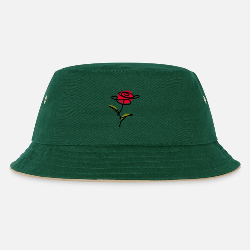 Blume rot one line art Geschenk Muttertag - Kinder Bucket Hat - Dunkelgrün/Beige