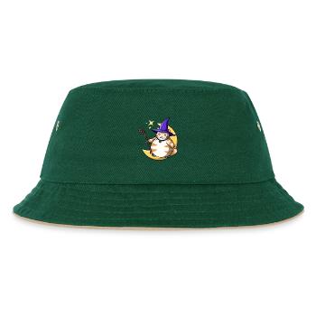 Orange Katze Cat Hexe Witch Halloween Kawaii Mond - Kinder Bucket Hat - Dunkelgrün/Beige - Vorne