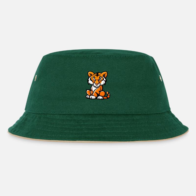 Tiger Comic - Kinder Bucket Hat - Dunkelgrün/Beige