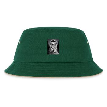 Selfie von einer Katze mit Ufo - Kinder Bucket Hat - Dunkelgrün/Beige - Vorne