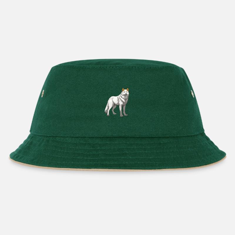 Wolf Tier - Kinder Bucket Hat - Dunkelgrün/Beige