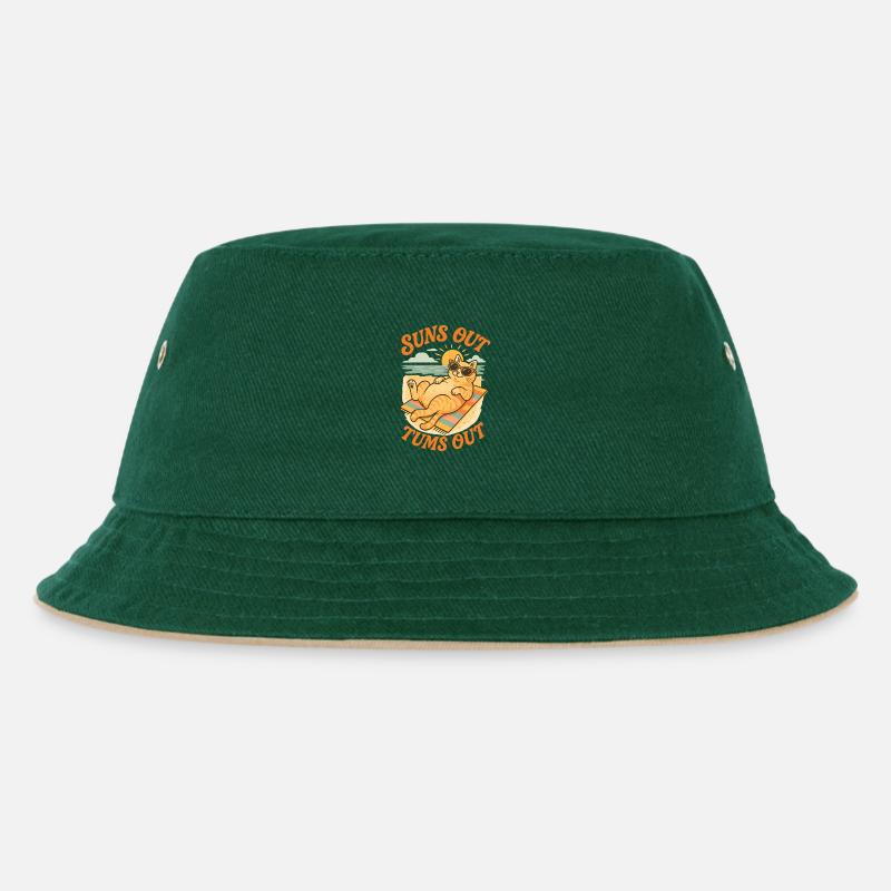 Sonne raus, Bauch raus Katze Design - Kinder Bucket Hat - Dunkelgrün/Beige