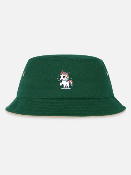 Verspieltes Einhorn mit Regenbogenmähne - Kinder Bucket Hat - Dunkelgrün/Beige