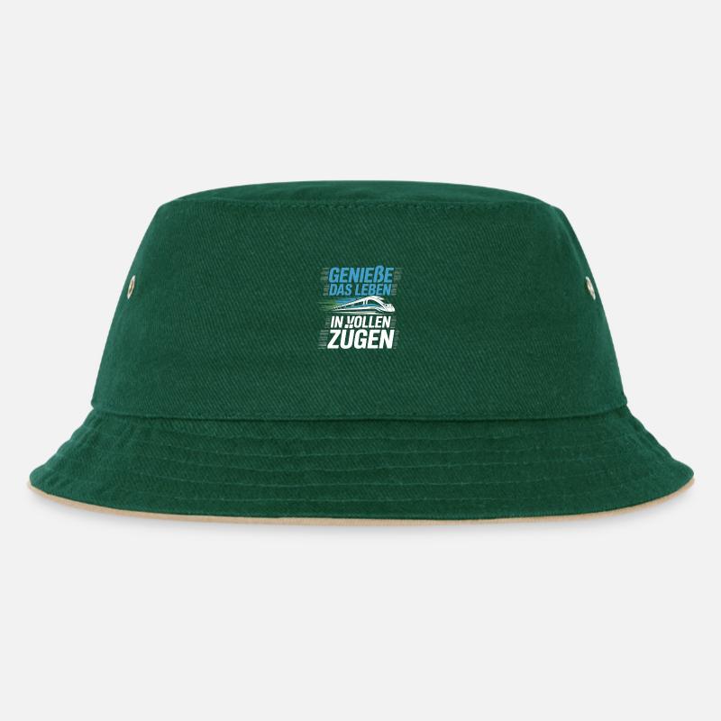 Bahn Genieße Das Leben In Vollen Zügen Eisenbahn - Kinder Bucket Hat - Dunkelgrün/Beige