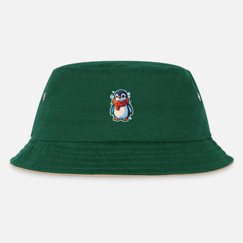 Pinguin - Kinder Bucket Hat - Dunkelgrün/Beige