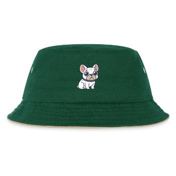White Bulldog Cartoon Necklace - Kids’ Bucket Hat - dark green/beige - Front