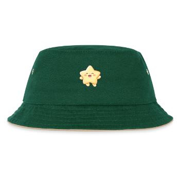 Kawaii Sternchen Lächeln Stern Kinder - Kinder Bucket Hat - Dunkelgrün/Beige - Vorne