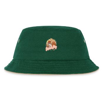 Meerschweinchen Vintage Portrait für Tierfreunde - Kinder Bucket Hat - Dunkelgrün/Beige - Vorne