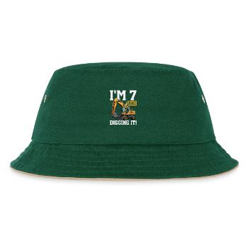 7 Years Old And Digs Excavator Birthday Design - Kids’ Bucket Hat - dark green/beige - Front