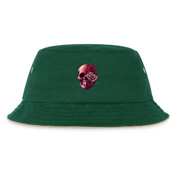 Totenkopf und Blumenstrauß - Kinder Bucket Hat - Dunkelgrün/Beige - Vorne