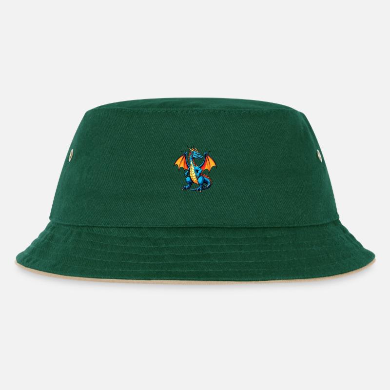 Blauer Dragon - Kinder Bucket Hat - Dunkelgrün/Beige